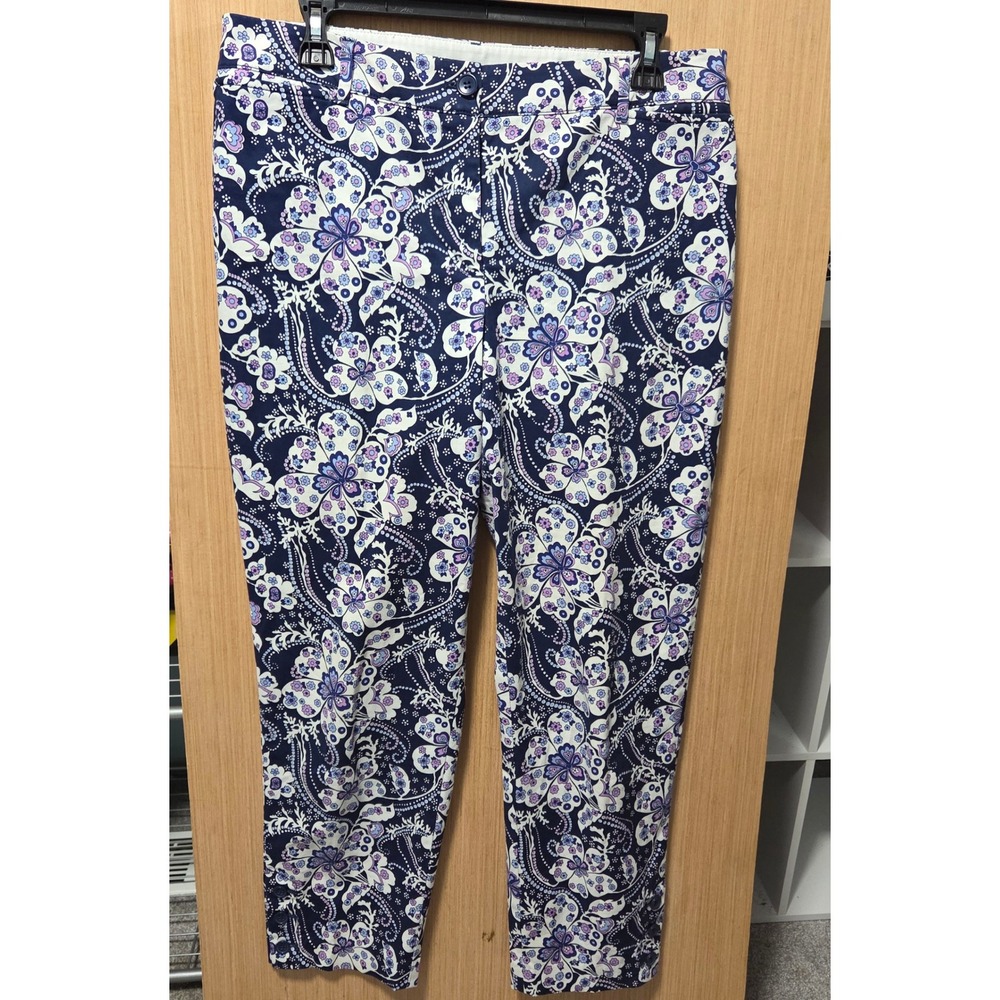 Talbots Size 8 Perfect Crop Pant Ladies Floral Print Casual Mid Rise Blue Purple